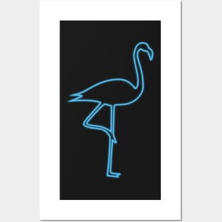 Neon blue flamingo Posters and Art